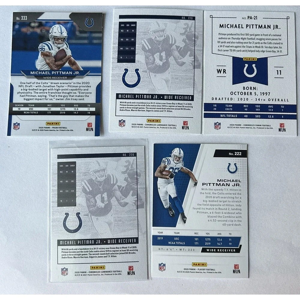 Michael Pitman Jr. Lot of 5 Panini Indianapolis Colts Football Cards (X8)
